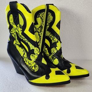 Ego Neon Yellow and Black Western-Styled Women's Heeled Boots